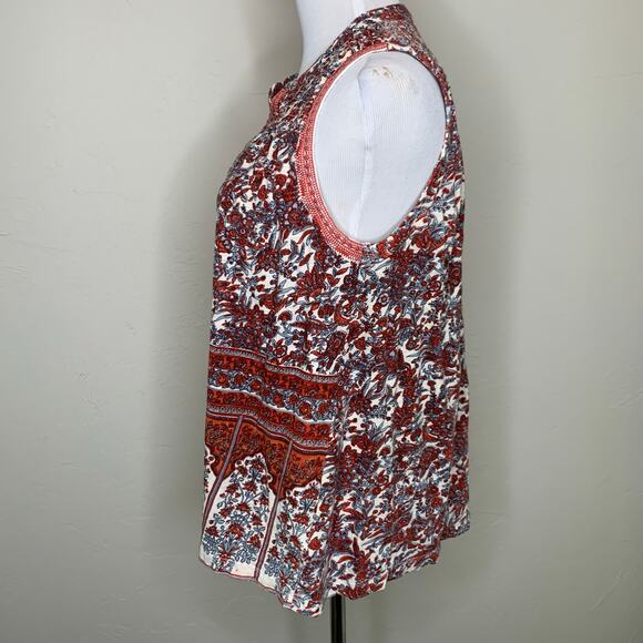 Lucky Brand Red Gray Floral Blouse Sz Small - Picture 3 of 9